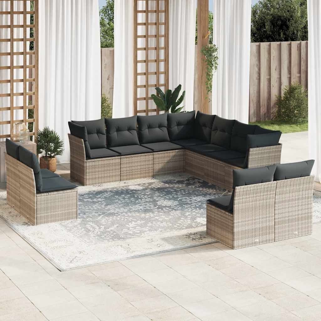 vidaXL 11-delige Loungeset met kussens poly rattan zwart