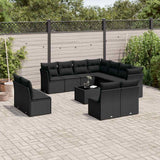 vidaXL 11-delige Loungeset met kussens poly rattan zwart