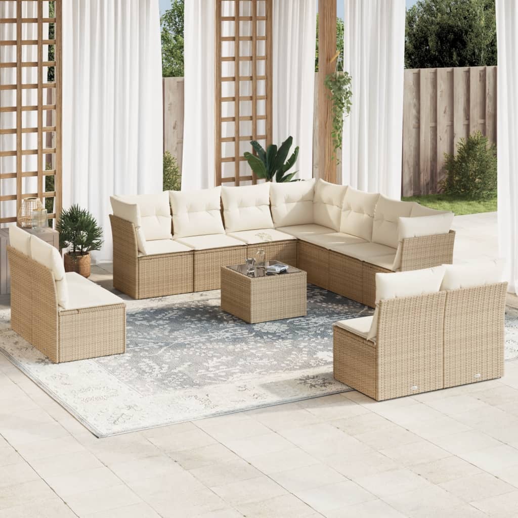 vidaXL 11-delige Loungeset met kussens poly rattan zwart