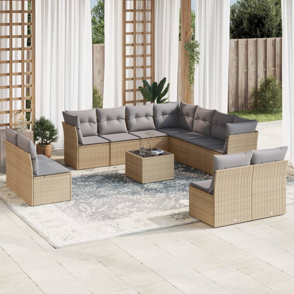 vidaXL 11-delige Loungeset met kussens poly rattan zwart