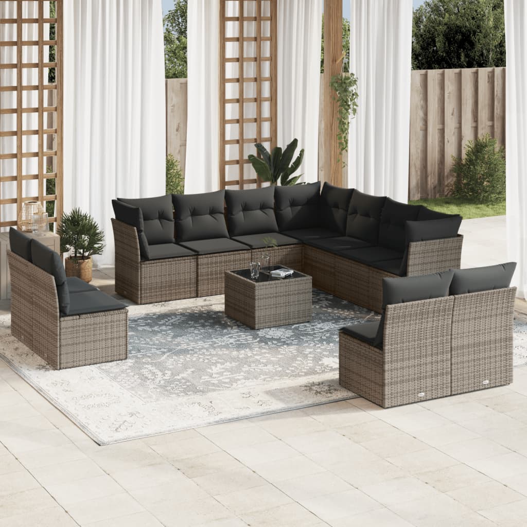 vidaXL 11-delige Loungeset met kussens poly rattan zwart