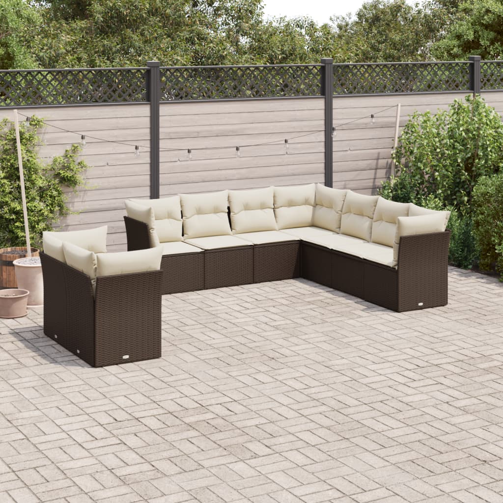 vidaXL 9-delige Loungeset met kussens poly rattan zwart