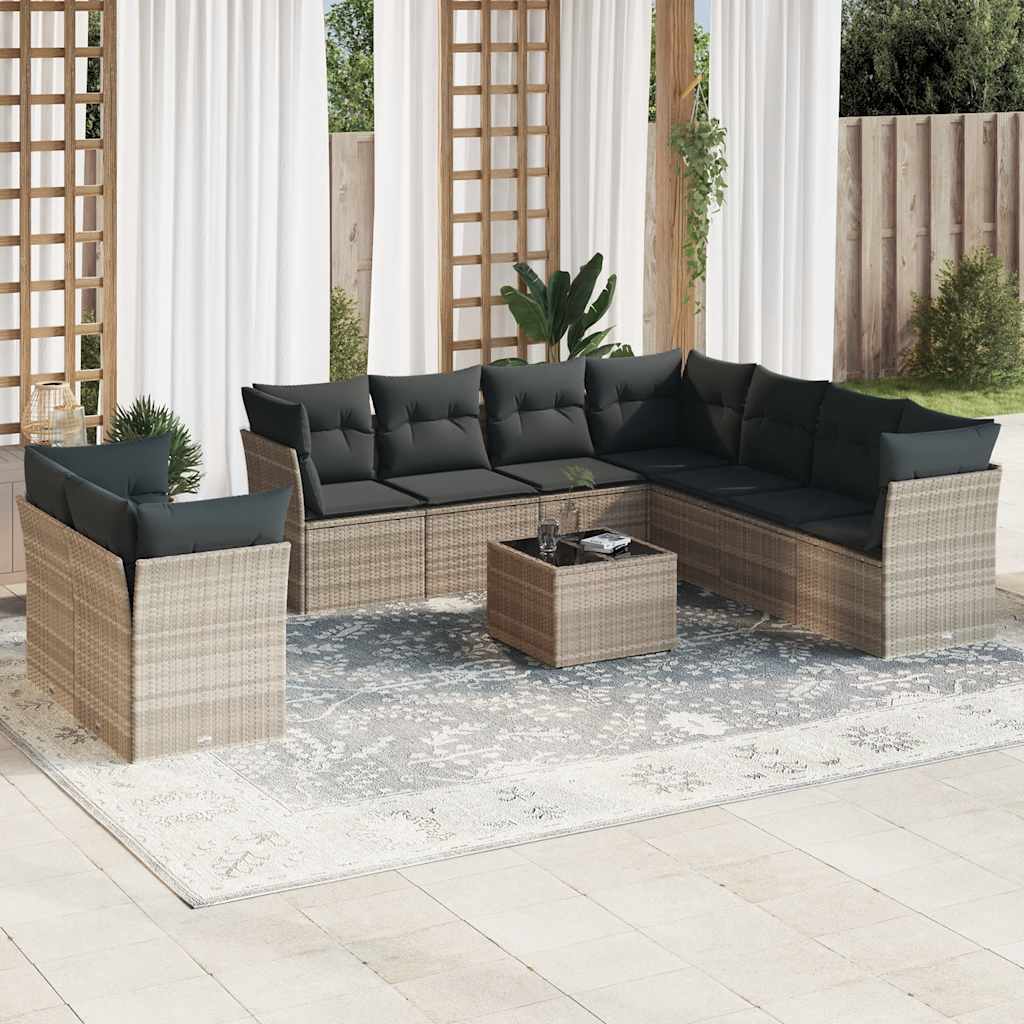 vidaXL 9-delige Loungeset met kussens poly rattan zwart