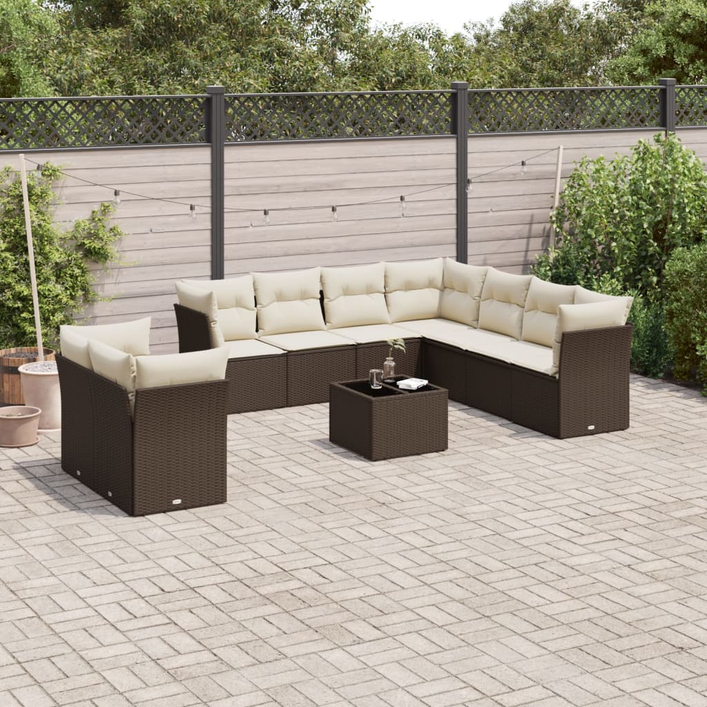 vidaXL 9-delige Loungeset met kussens poly rattan zwart
