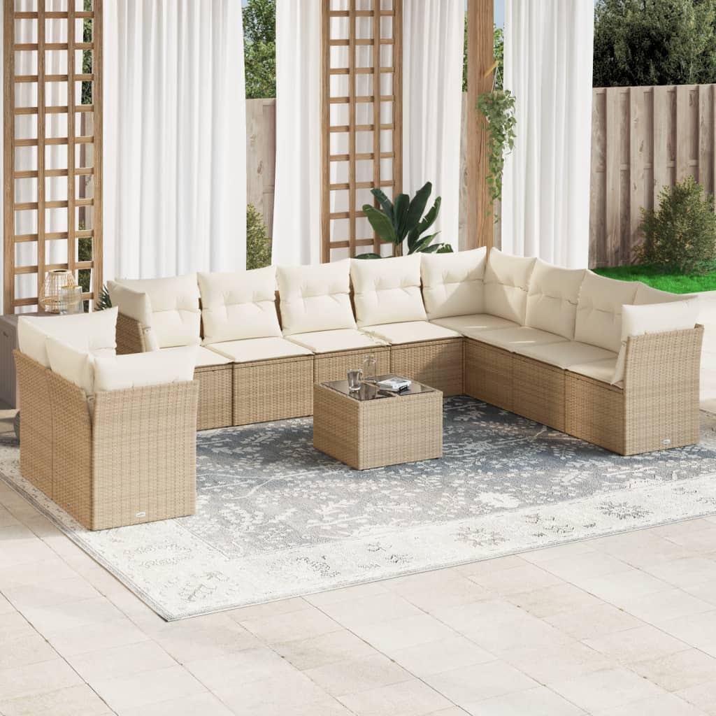 vidaXL 10-delige Loungeset met kussens poly rattan zwart