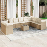 vidaXL 10-delige Loungeset met kussens poly rattan zwart