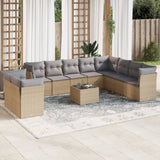 vidaXL 10-delige Loungeset met kussens poly rattan zwart