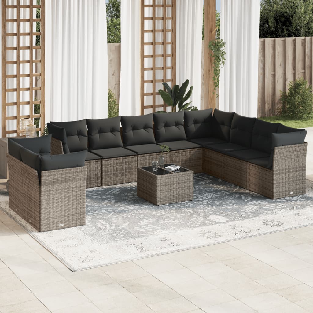 vidaXL 10-delige Loungeset met kussens poly rattan zwart