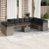 vidaXL 10-delige Loungeset met kussens poly rattan zwart