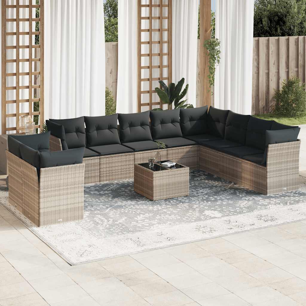 vidaXL 10-delige Loungeset met kussens poly rattan zwart