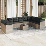 vidaXL 10-delige Loungeset met kussens poly rattan zwart
