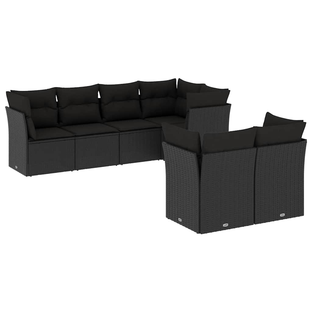 vidaXL 7-delige Loungeset met kussens poly rattan zwart