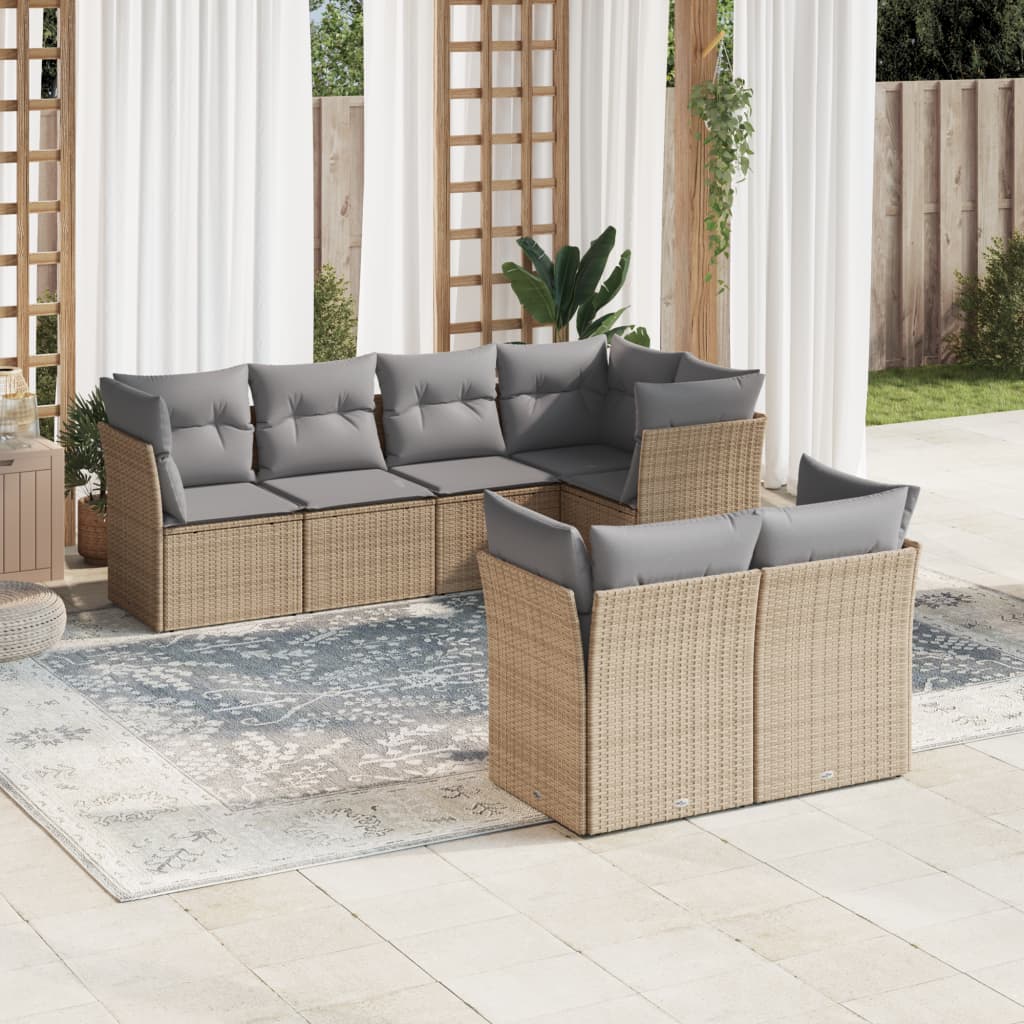 vidaXL 7-delige Loungeset met kussens poly rattan zwart