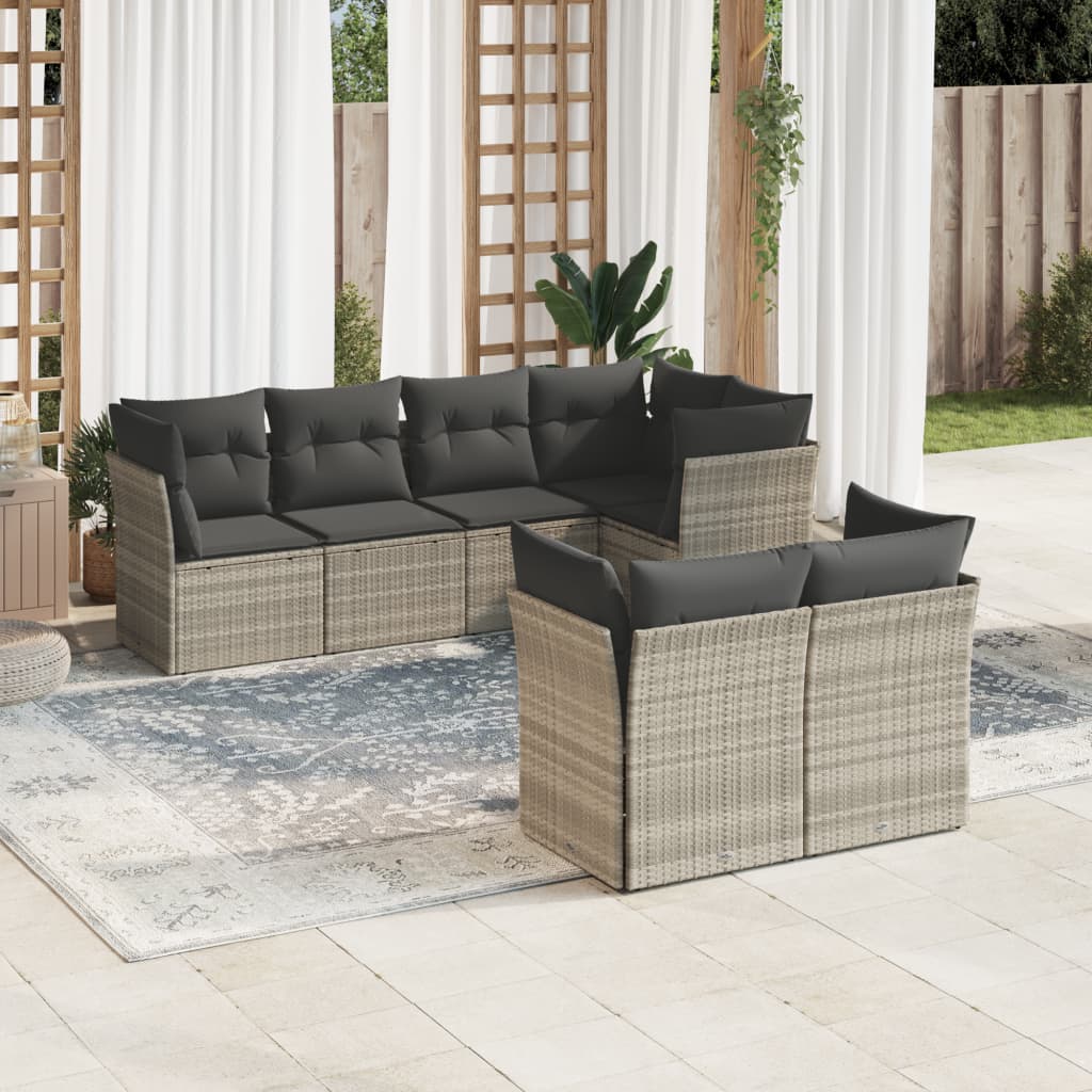 vidaXL 7-delige Loungeset met kussens poly rattan zwart
