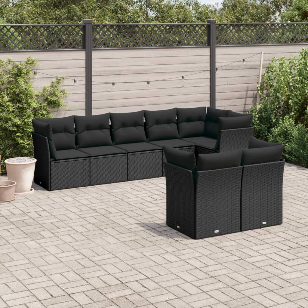 vidaXL 8-delige Loungeset met kussens poly rattan zwart