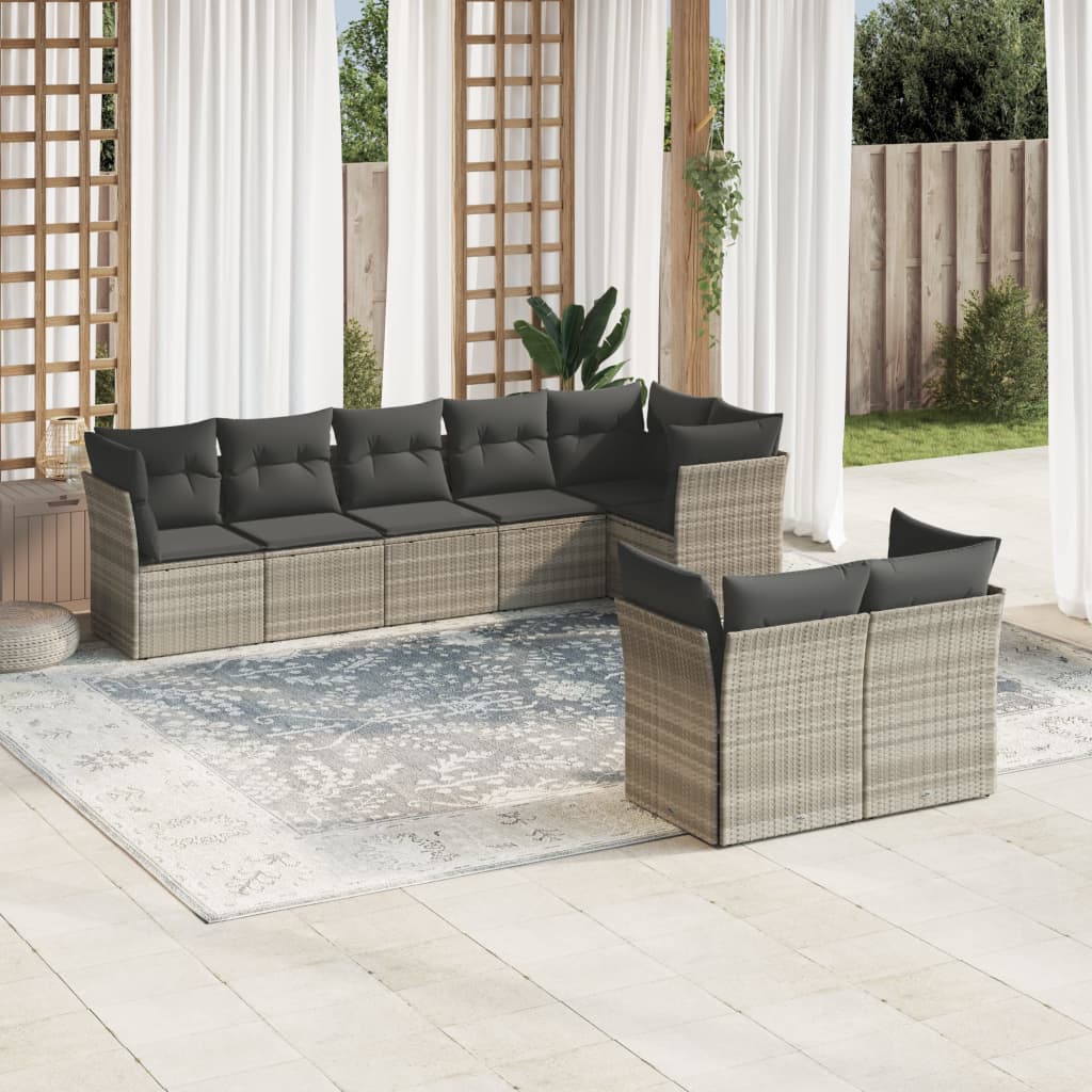 vidaXL 8-delige Loungeset met kussens poly rattan zwart