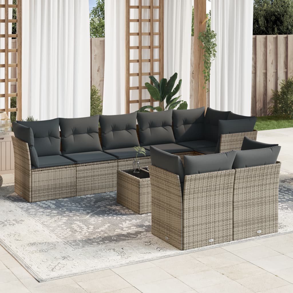 vidaXL 8-delige Loungeset met kussens poly rattan zwart