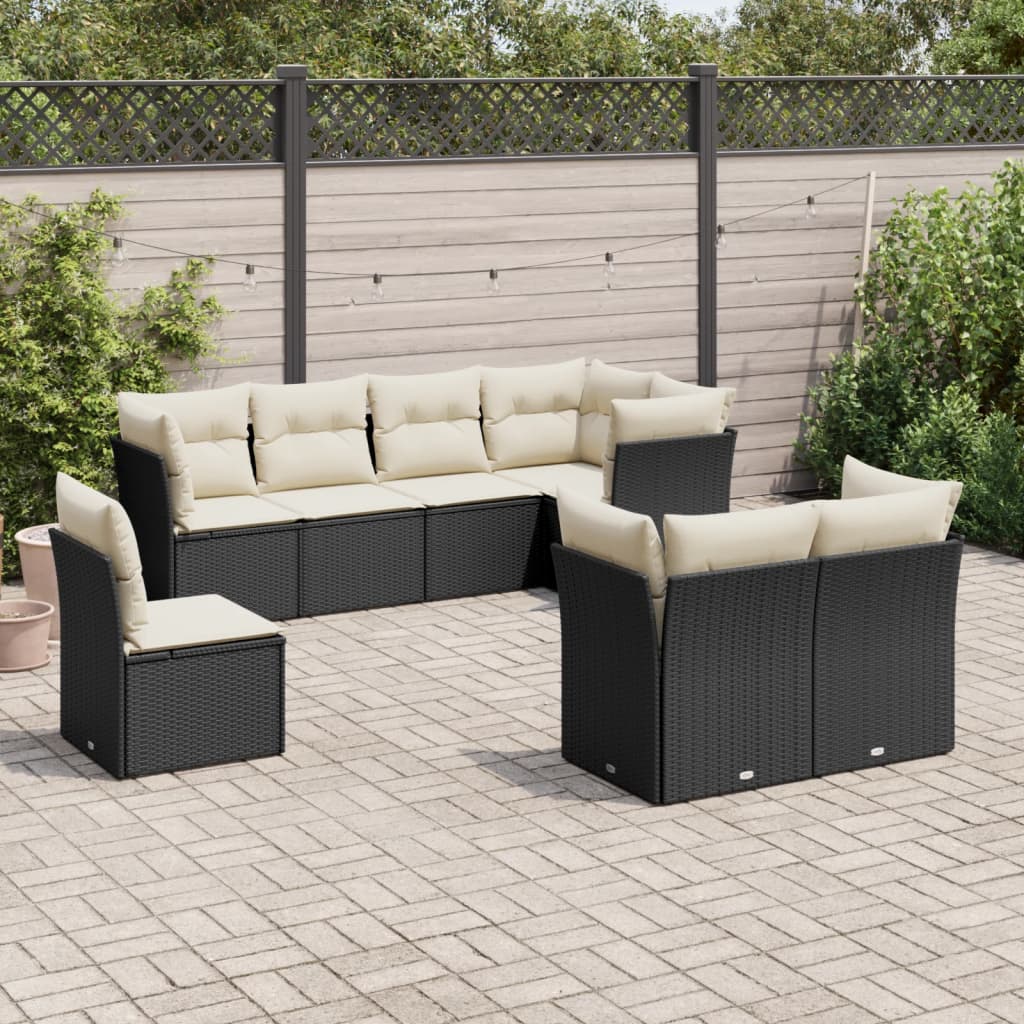 vidaXL 8-delige Loungeset met kussens poly rattan zwart