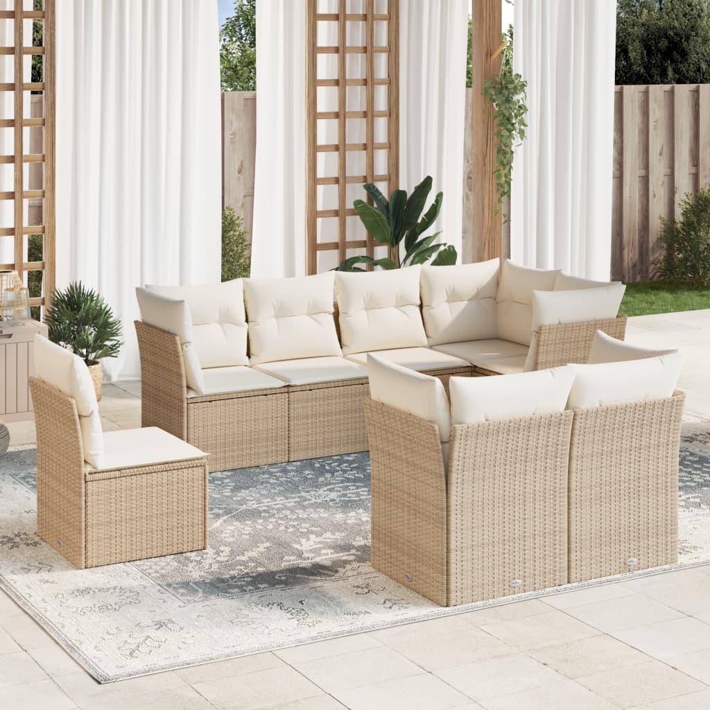 vidaXL 8-delige Loungeset met kussens poly rattan zwart