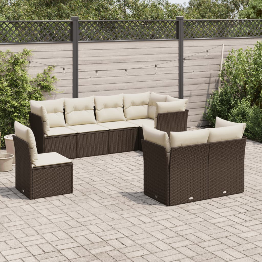 vidaXL 8-delige Loungeset met kussens poly rattan zwart