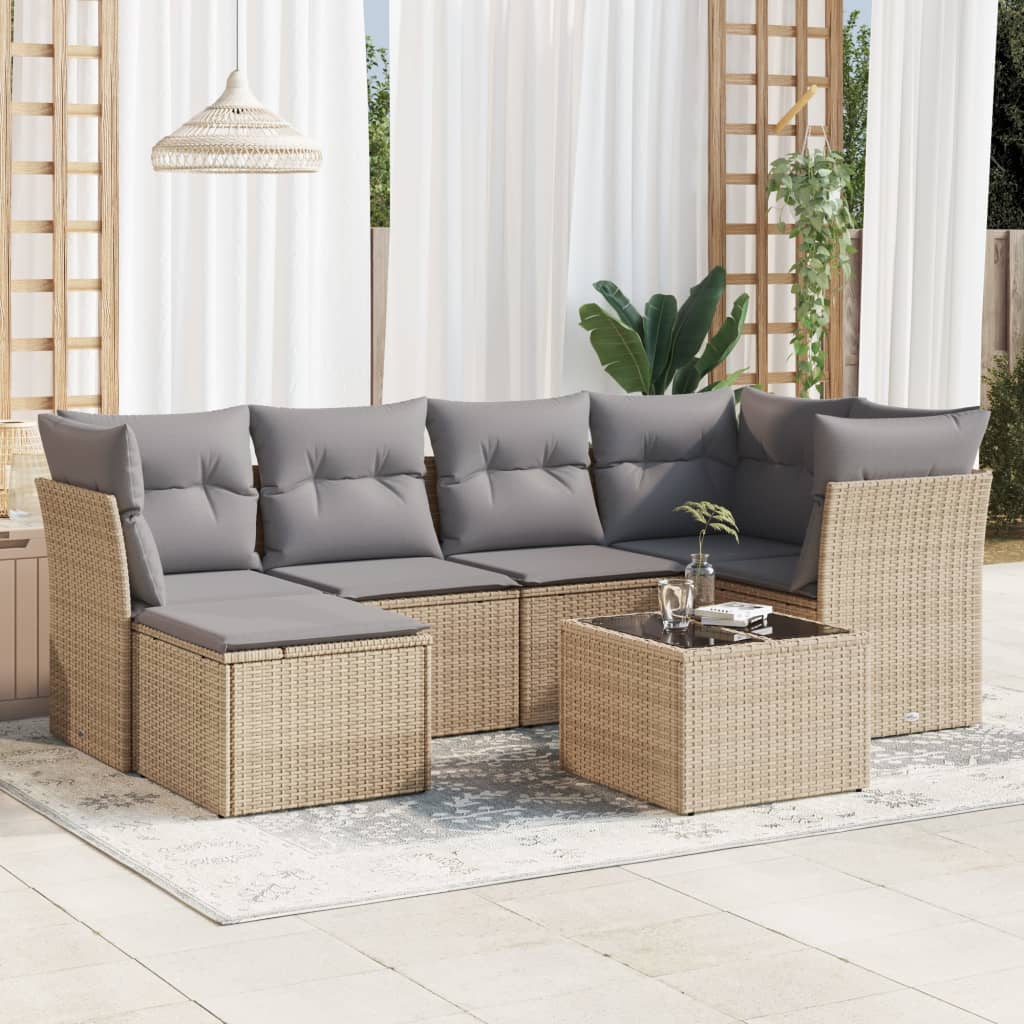 vidaXL 6-delige Loungeset met kussens poly rattan zwart