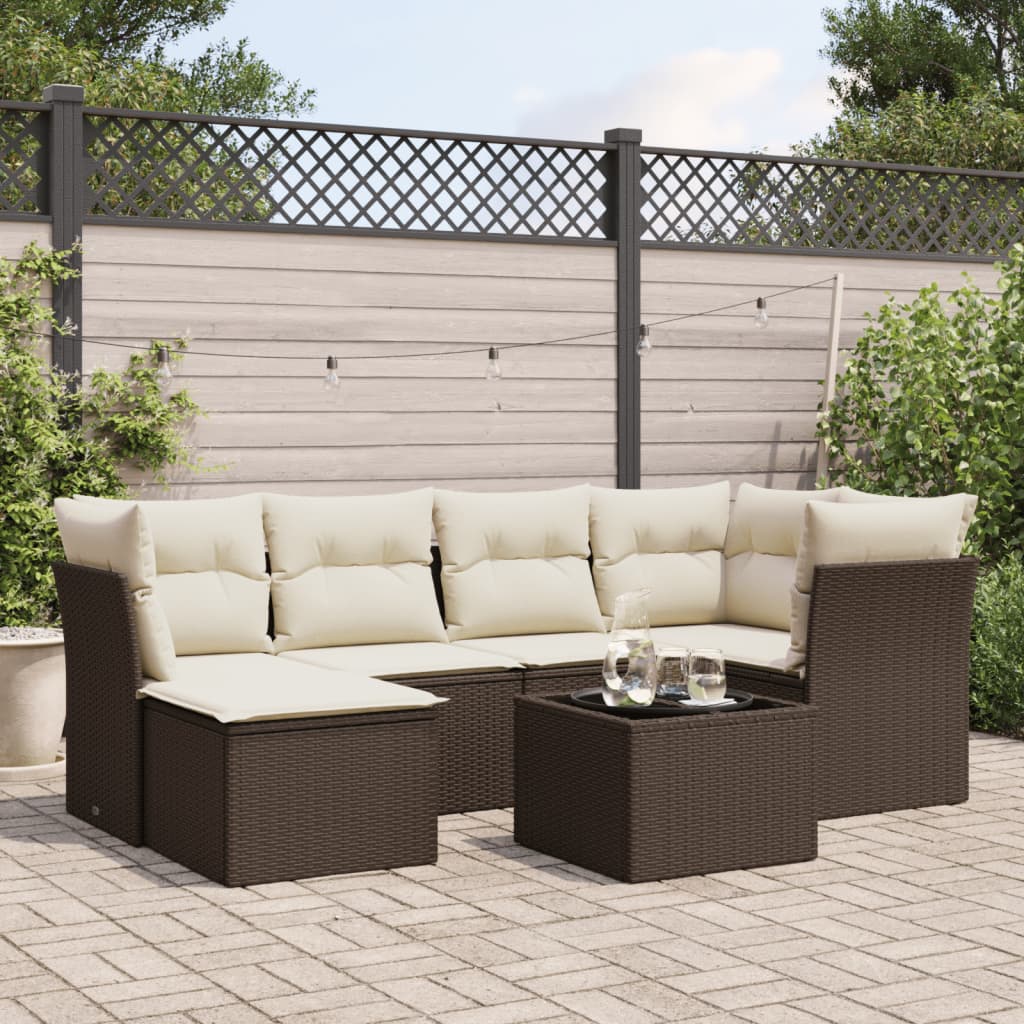vidaXL 6-delige Loungeset met kussens poly rattan zwart
