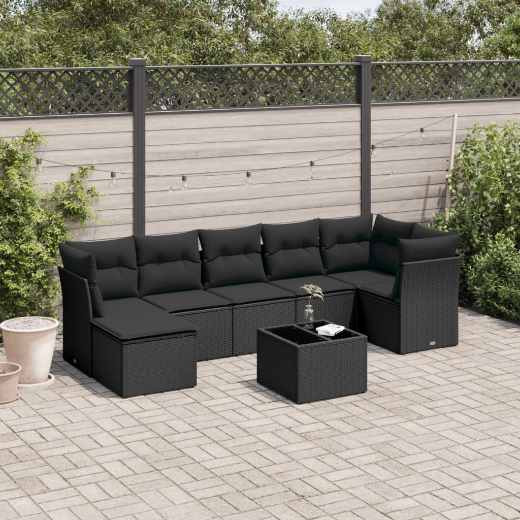 vidaXL 7-delige Loungeset met kussens poly rattan zwart