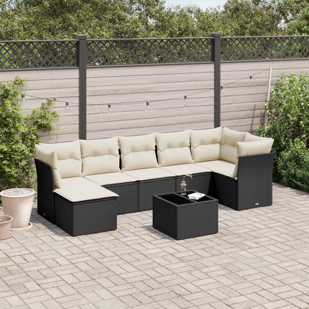 vidaXL 7-delige Loungeset met kussens poly rattan zwart