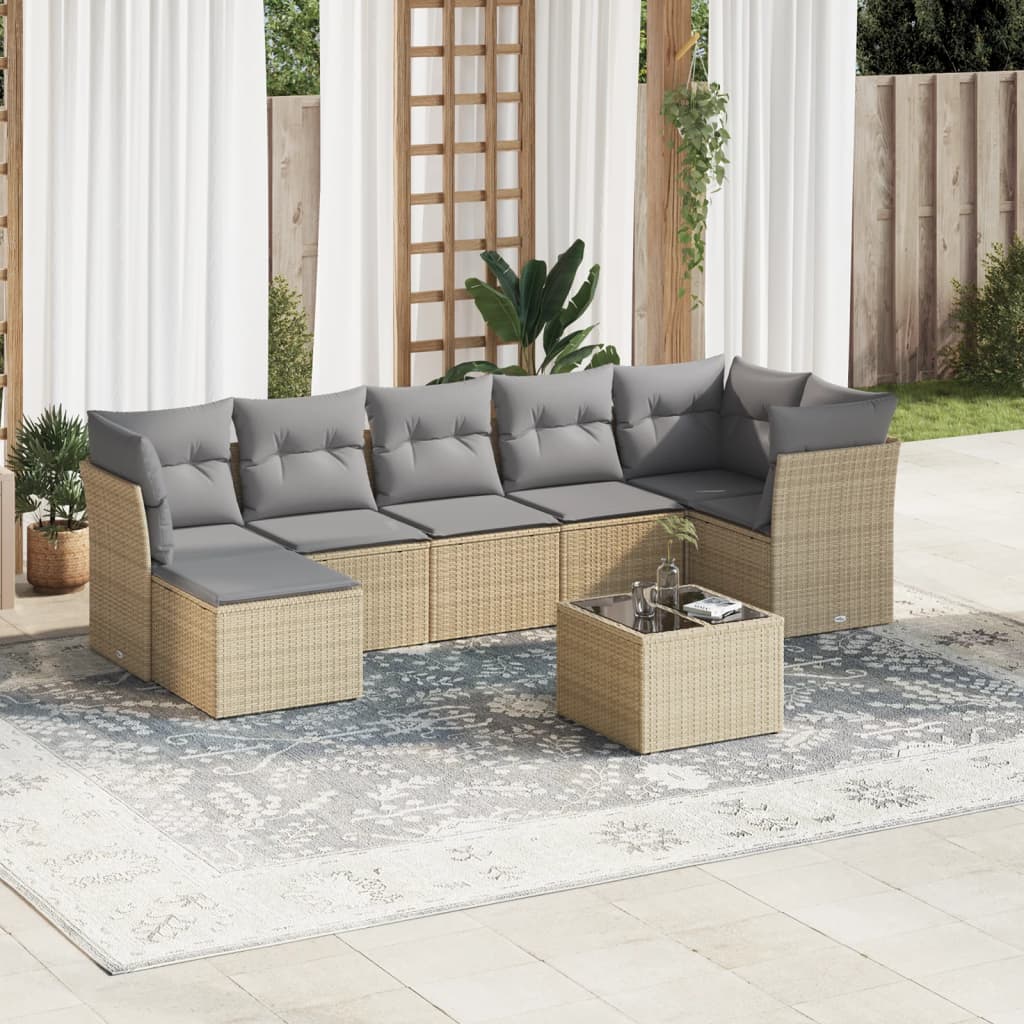 vidaXL 7-delige Loungeset met kussens poly rattan zwart