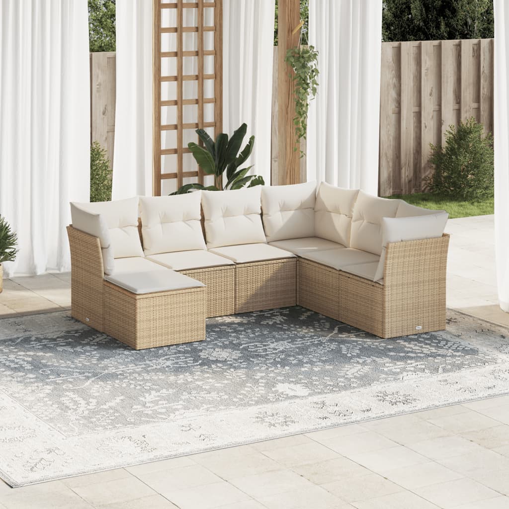 vidaXL 7-delige Loungeset met kussens poly rattan zwart