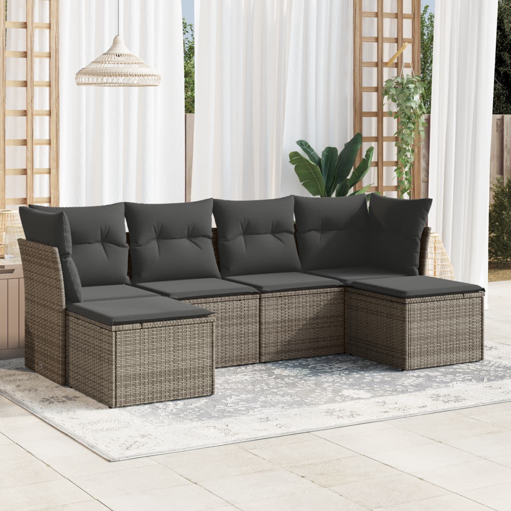 vidaXL 6-delige Loungeset met kussens poly rattan zwart