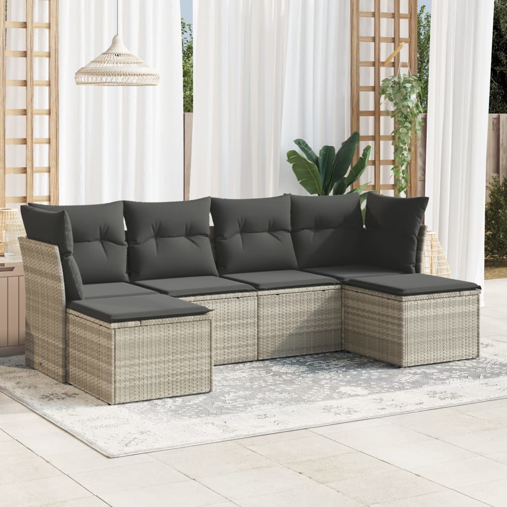 vidaXL 6-delige Loungeset met kussens poly rattan zwart