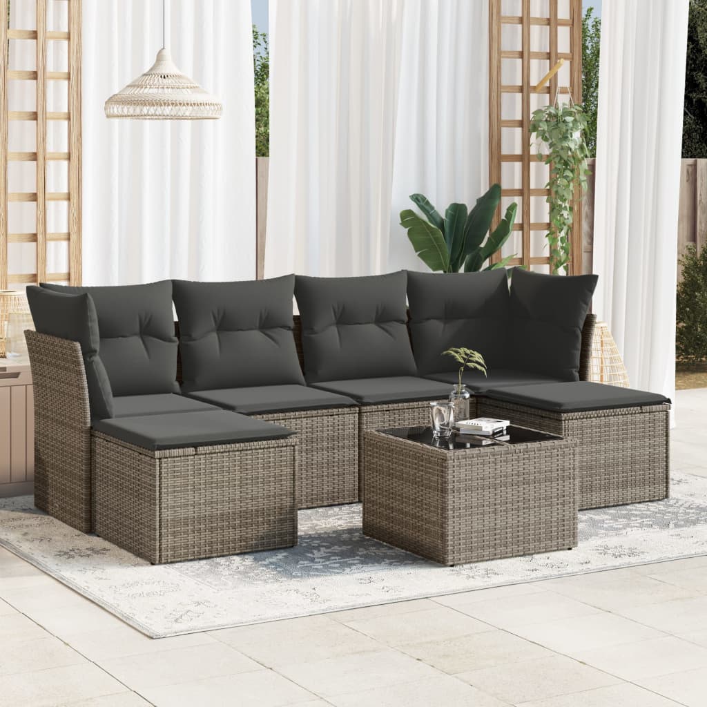 vidaXL 6-delige Loungeset met kussens poly rattan zwart