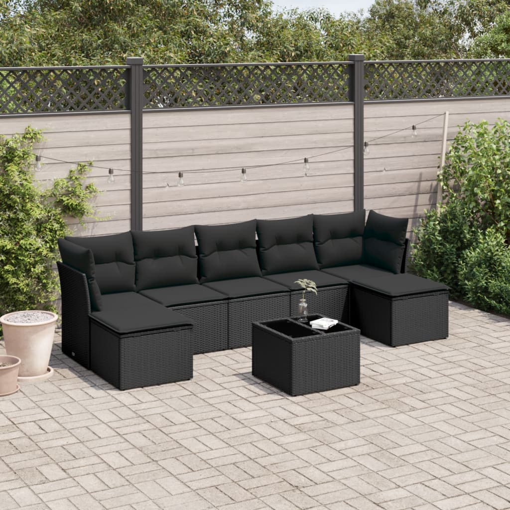 vidaXL 7-delige Loungeset met kussens poly rattan zwart