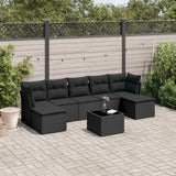 vidaXL 7-delige Loungeset met kussens poly rattan zwart