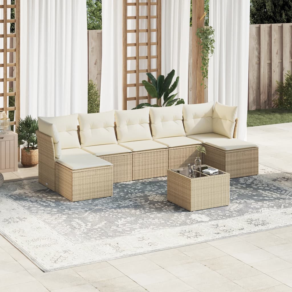 vidaXL 7-delige Loungeset met kussens poly rattan zwart