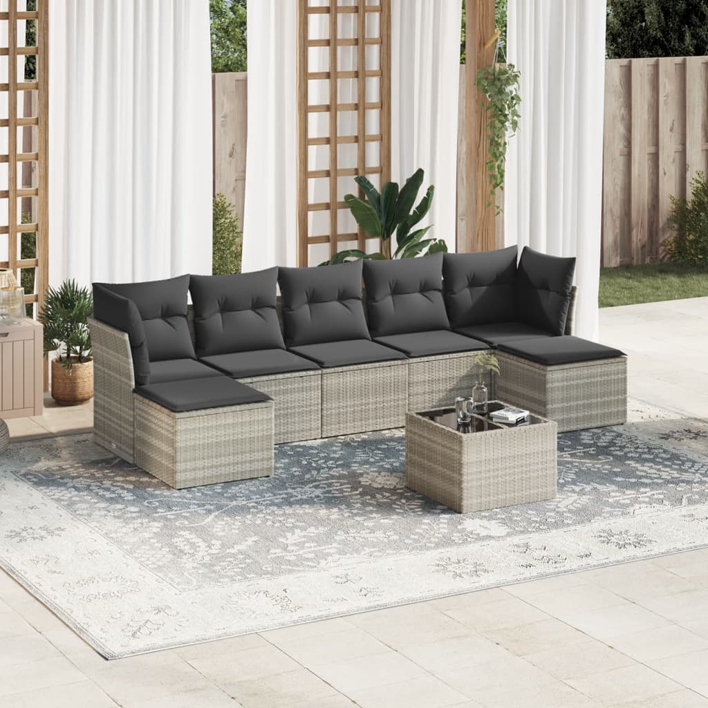 vidaXL 7-delige Loungeset met kussens poly rattan zwart