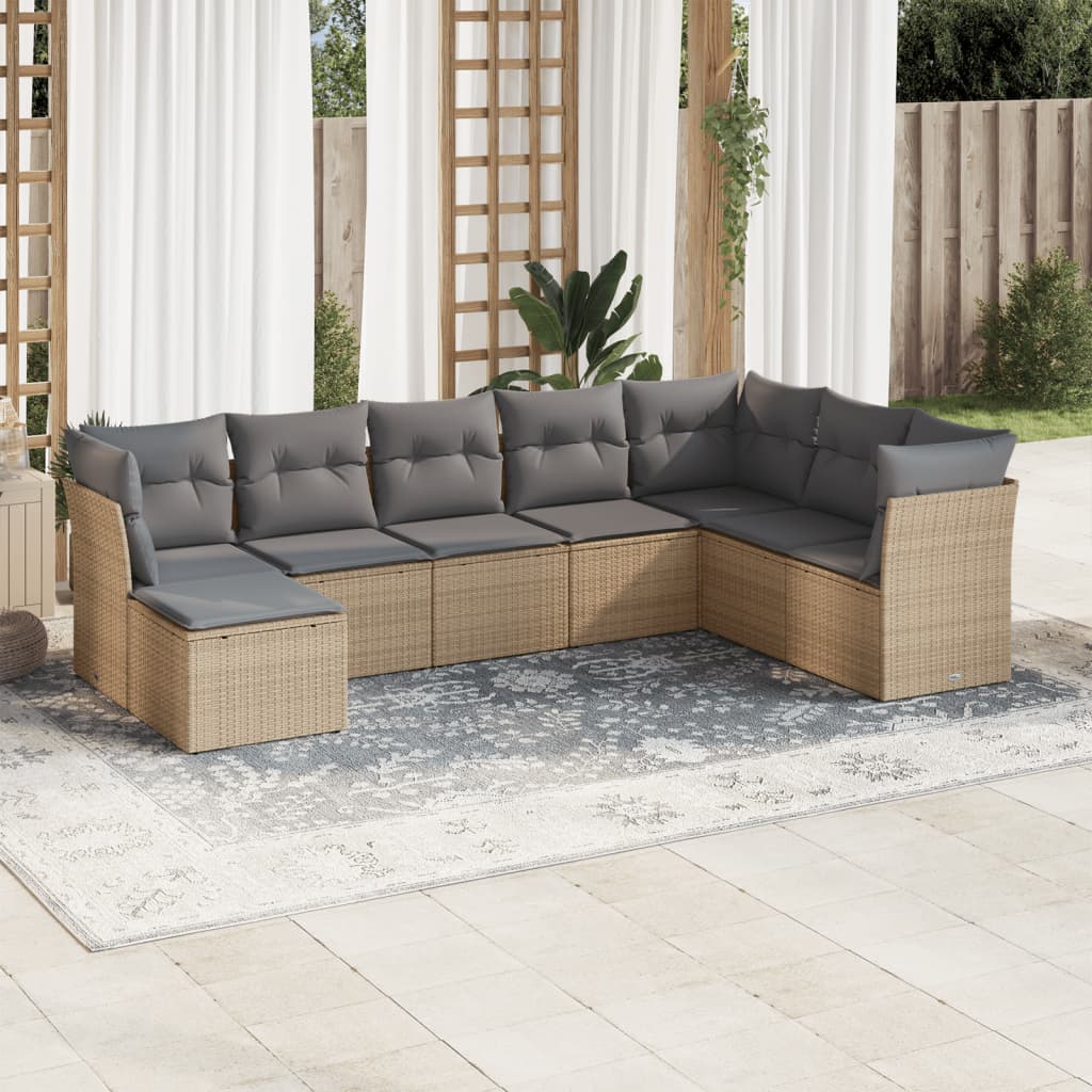 vidaXL 8-delige Loungeset met kussens poly rattan zwart