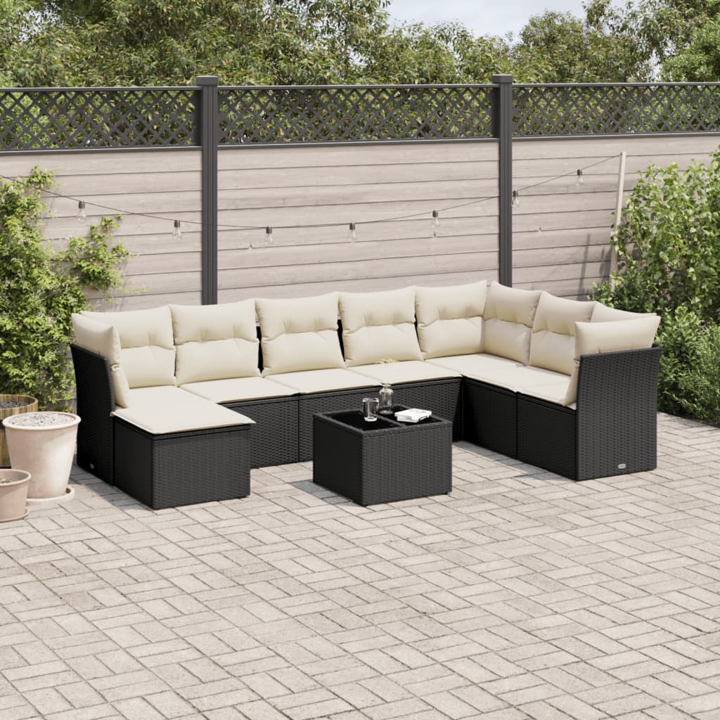 vidaXL 8-delige Loungeset met kussens poly rattan zwart