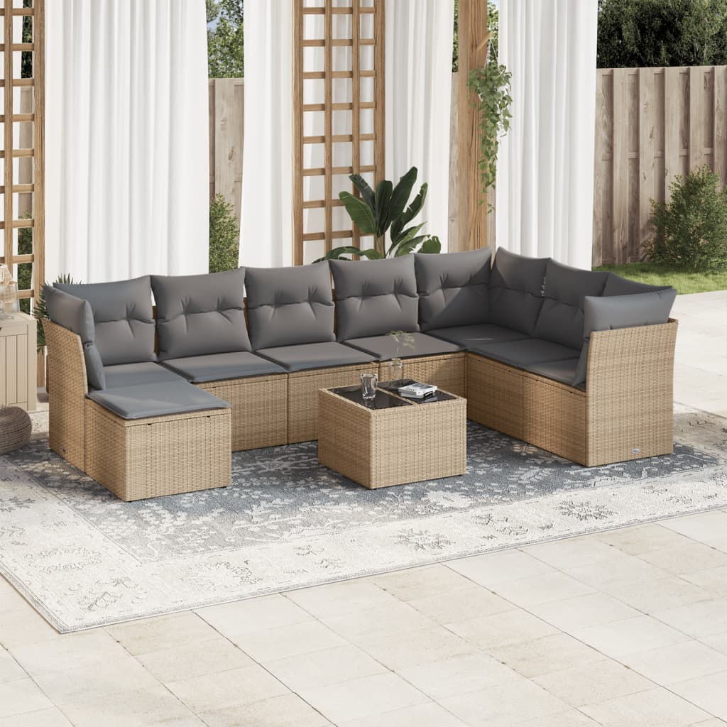 vidaXL 8-delige Loungeset met kussens poly rattan zwart