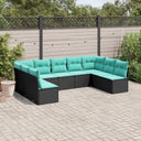 vidaXL ensemble de 9 banques de jardin avec coussins en polyrotan noir