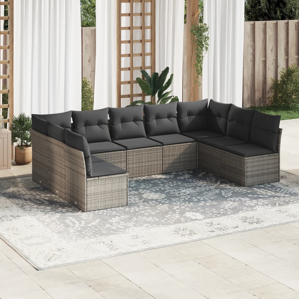 vidaXL 9-delige Loungeset met kussens poly rattan zwart