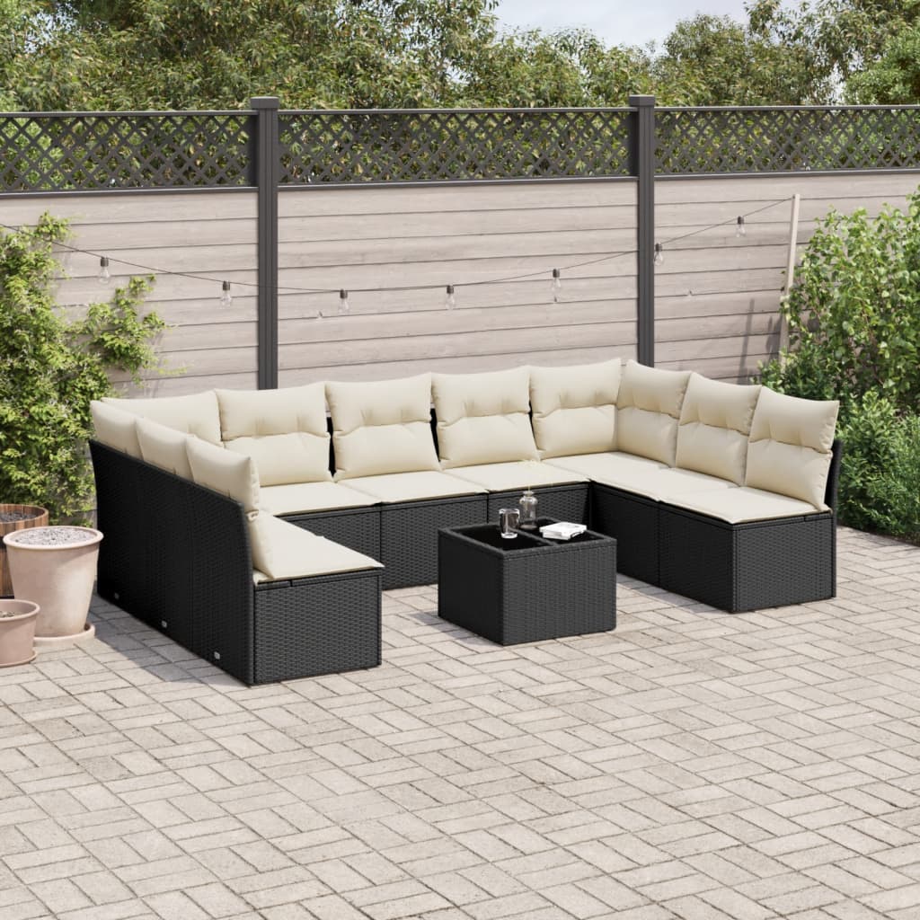 vidaXL 9-delige Loungeset met kussens poly rattan zwart