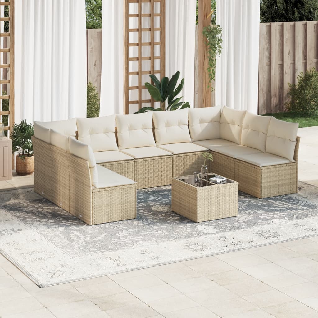 vidaXL 9-delige Loungeset met kussens poly rattan zwart
