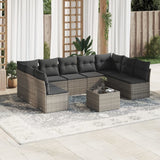 vidaXL 9-delige Loungeset met kussens poly rattan zwart