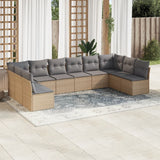 vidaXL 10-delige Loungeset met kussens poly rattan zwart