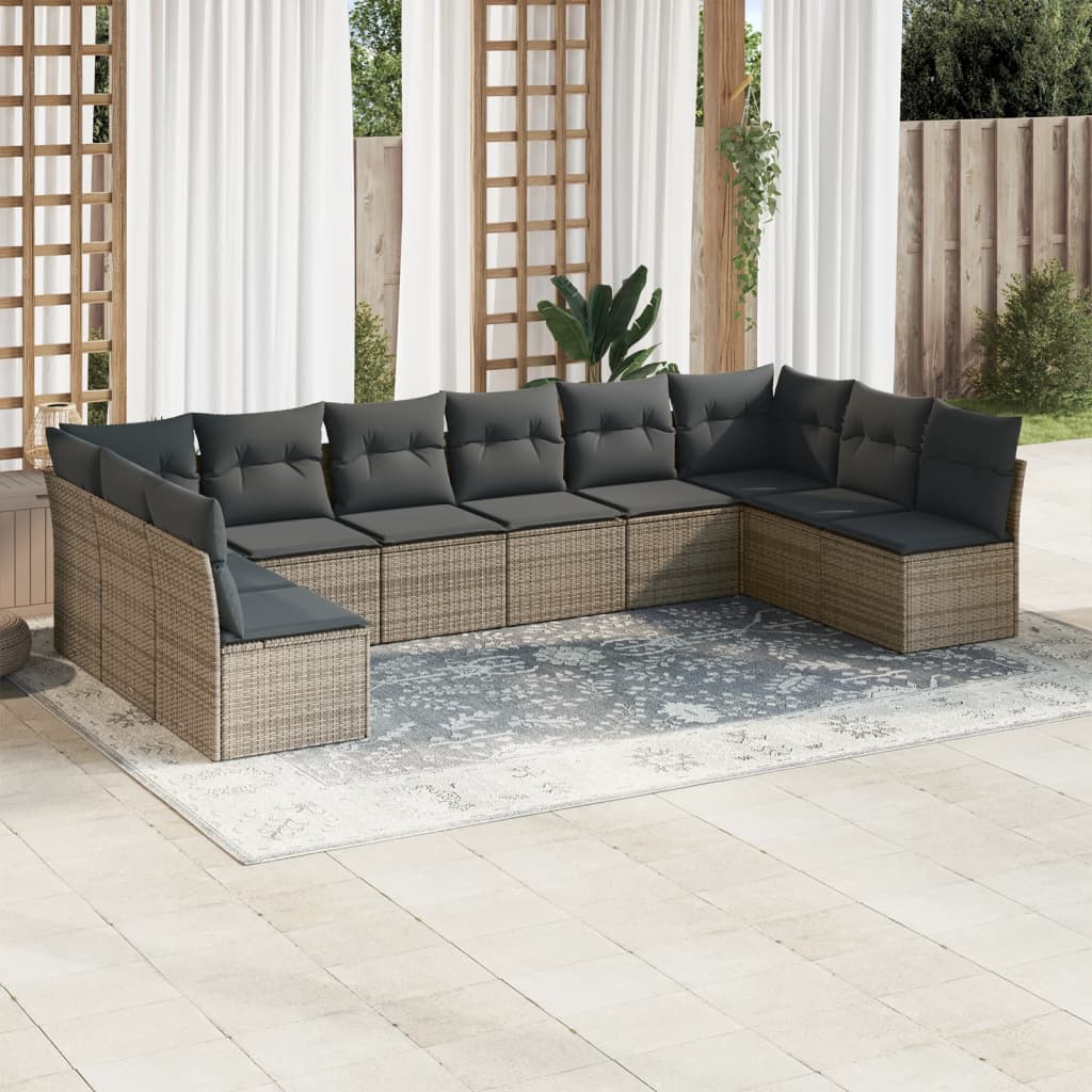 vidaXL 10-delige Loungeset met kussens poly rattan zwart