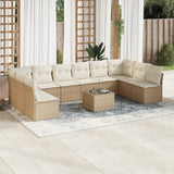 vidaXL 10-delige Loungeset met kussens poly rattan zwart