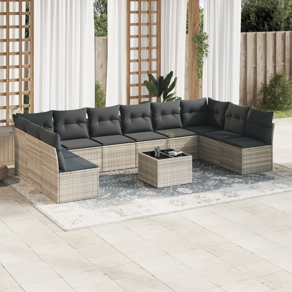 vidaXL 10-delige Loungeset met kussens poly rattan zwart