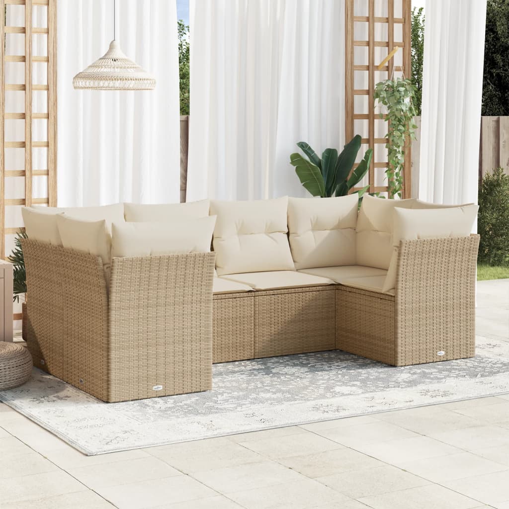 vidaXL 6-delige Loungeset met kussens poly rattan zwart
